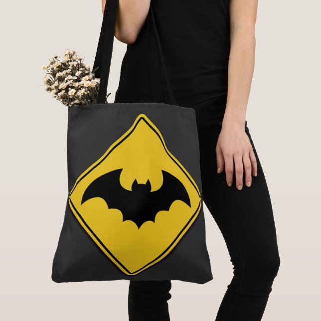 Vampire Bat Warning Halloween Tote Bag (Close Up)