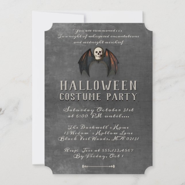 Vampire Bat Wings Skull Halloween Party  Invitation (Front)