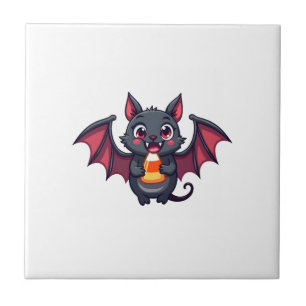 Vampire Bat with Candy � Cute Halloween T-Shirt Ceramic Tile