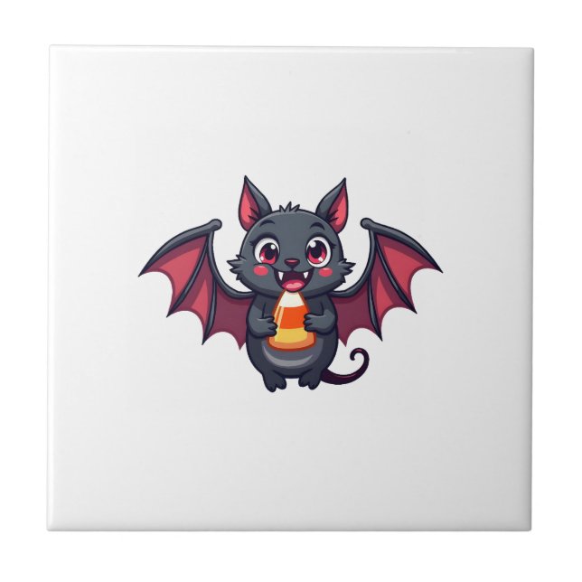 Vampire Bat with Candy � Cute Halloween T-Shirt Ceramic Tile (Front)