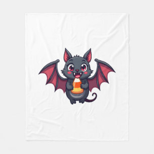 Vampire Bat with Candy � Cute Halloween T-Shirt Fleece Blanket