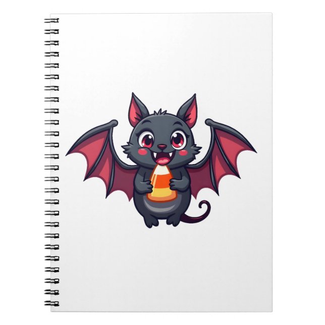 Vampire Bat with Candy � Cute Halloween T-Shirt Notebook (Front)