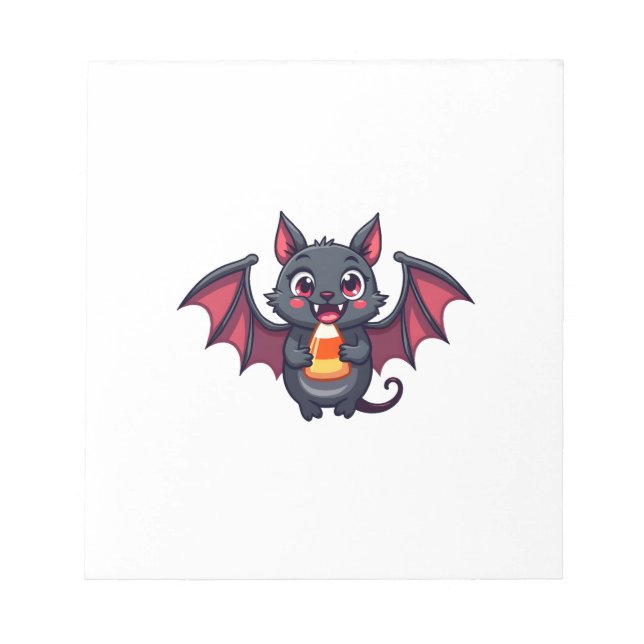 Vampire Bat with Candy � Cute Halloween T-Shirt Notepad (Front)
