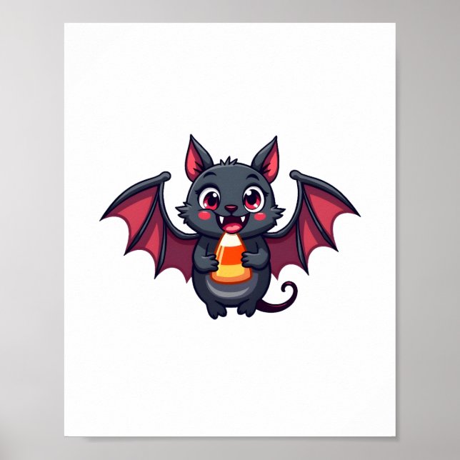 Vampire Bat with Candy – Cute Halloween T-Shirt Poster (Front)