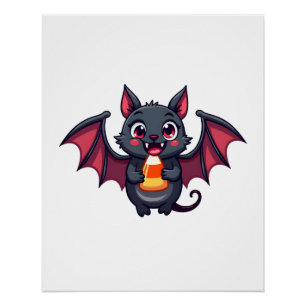 Vampire Bat with Candy � Cute Halloween T-Shirt Poster