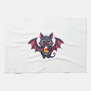 Vampire Bat with Candy � Cute Halloween T-Shirt Tea Towel