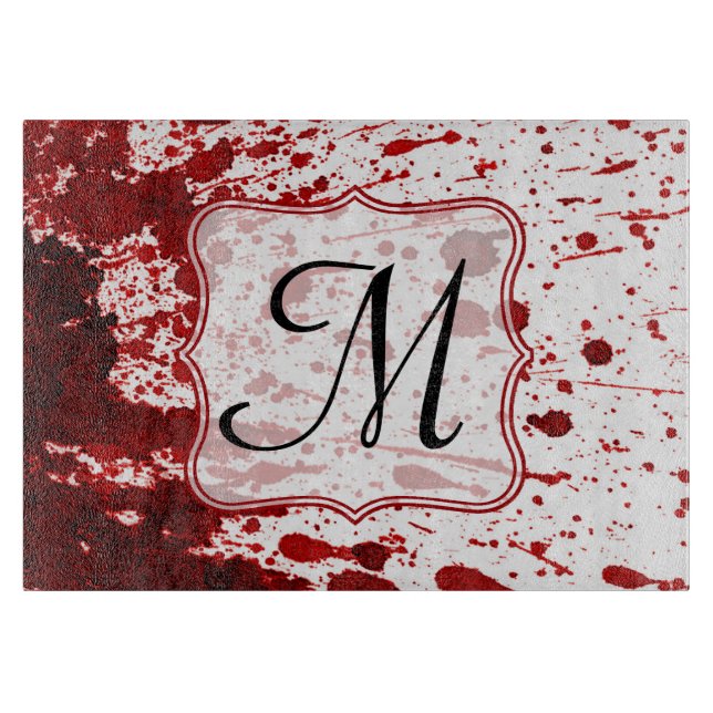 Vampire Blood Drippin Monogram Glass Cutting Board (Front)