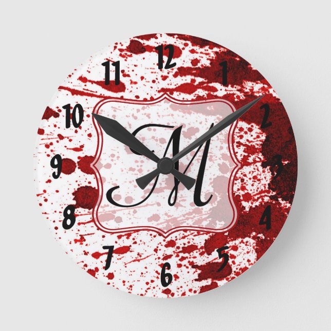 Vampire Blood Dripping Monogram Initial Wall Clock (Front)