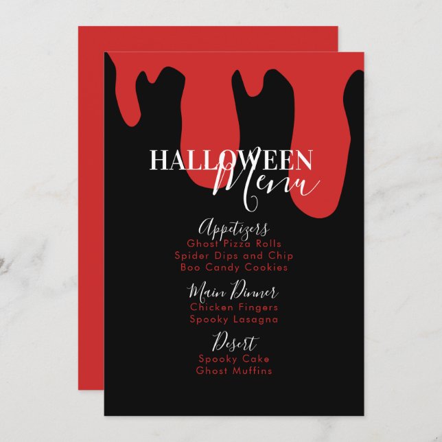 Vampire Blood Halloween Birthday Party Menu (Front/Back)