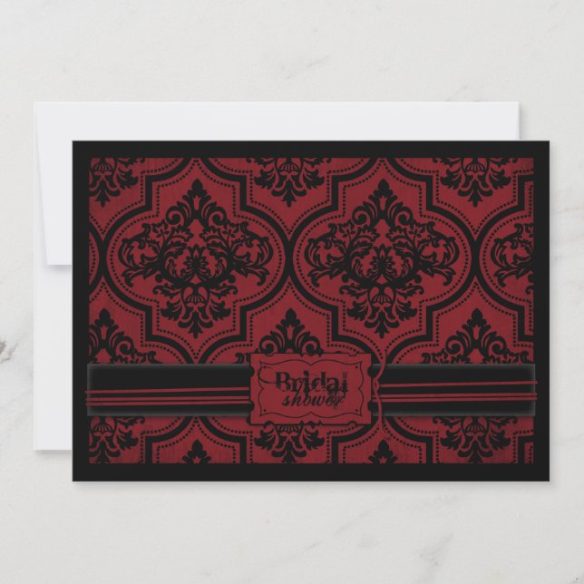 Vampire Bride Goth Red Damask Bridal Shower Invitation (Front)