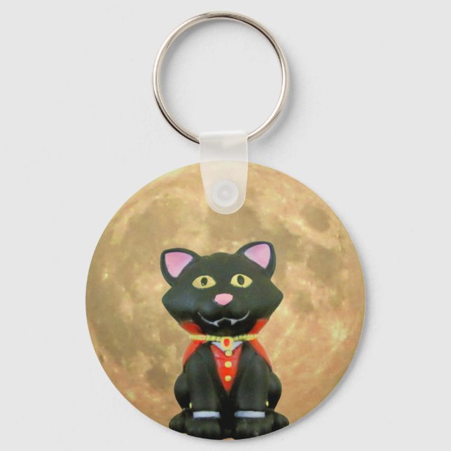 Vampire Cat and Full Moon Key Ring (Front)