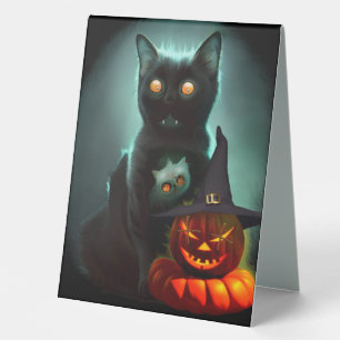 Vampire Cat and Wizard Pumpkin Halloween Surreal  
