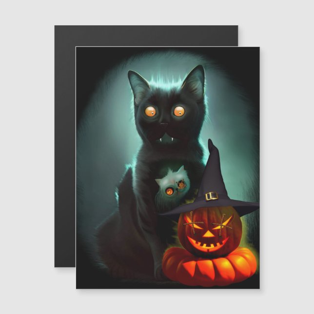 Vampire Cat and Wizard Pumpkin Halloween Surreal  (Front/Back)