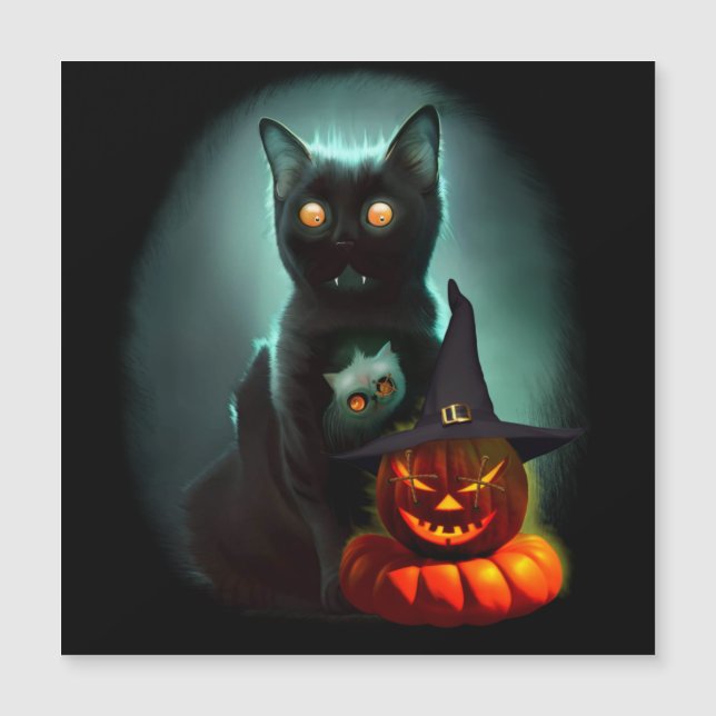 Vampire Cat and Wizard Pumpkin Halloween Surreal   (Front)