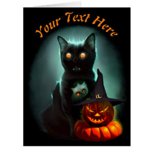 Vampire Cat and Wizard Pumpkin Halloween Surreal 