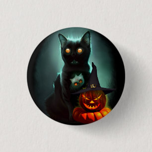 Vampire Cat and Wizard Pumpkin Halloween Surreal 3 Cm Round Badge
