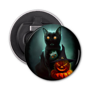 Vampire Cat and Wizard Pumpkin Halloween Surreal Bottle Opener