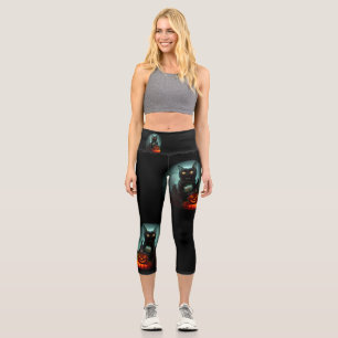 Vampire Cat and Wizard Pumpkin Halloween Surreal   Capri Leggings