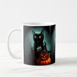 Vampire Cat and Wizard Pumpkin Halloween Surreal  Coffee Mug