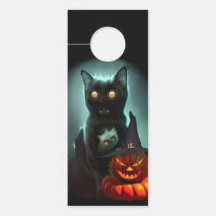 Vampire Cat and Wizard Pumpkin Halloween Surreal  Door Hanger