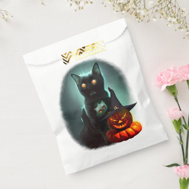 Vampire Cat and Wizard Pumpkin Halloween Surreal  Favour Bag (Sealed)