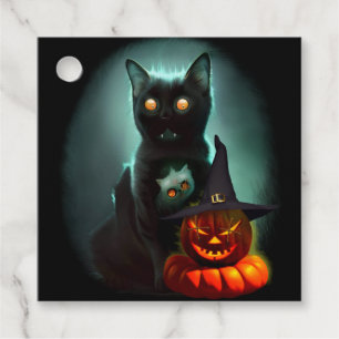 Vampire Cat and Wizard Pumpkin Halloween Surreal  Favour Tags