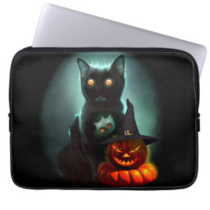 Vampire Cat and Wizard Pumpkin Halloween Surreal   Laptop Sleeve