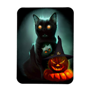 Vampire Cat and Wizard Pumpkin Halloween Surreal  Magnet