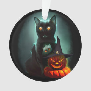 Vampire Cat and Wizard Pumpkin Halloween Surreal   Ornament