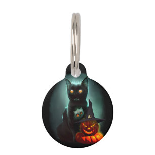 Vampire Cat and Wizard Pumpkin Halloween Surreal  Pet Tag