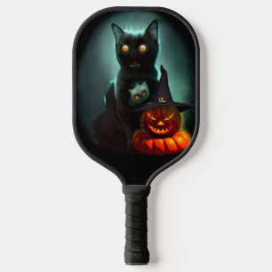 Vampire Cat and Wizard Pumpkin Halloween Surreal  Pickleball Paddle
