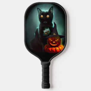 Vampire Cat and Wizard Pumpkin Halloween Surreal  Pickleball Paddle