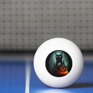 Vampire Cat and Wizard Pumpkin Halloween Surreal Ping Pong Ball