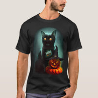 Vampire Cat and Wizard Pumpkin Halloween Surreal  