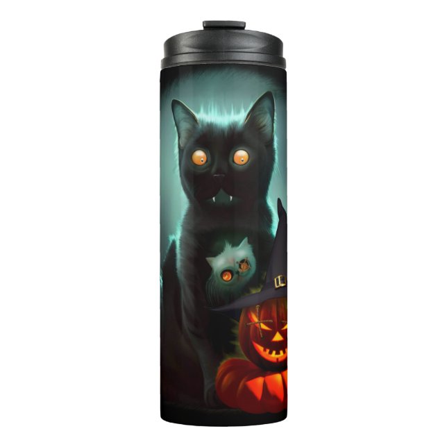 Vampire Cat and Wizard Pumpkin Halloween Surreal  Thermal Tumbler (Front)