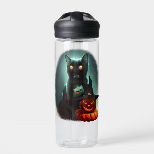 Vampire Cat and Wizard Pumpkin Halloween Surreal  Water Bottle