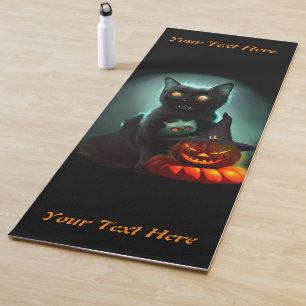 Vampire Cat and Wizard Pumpkin Halloween Surreal  Yoga Mat