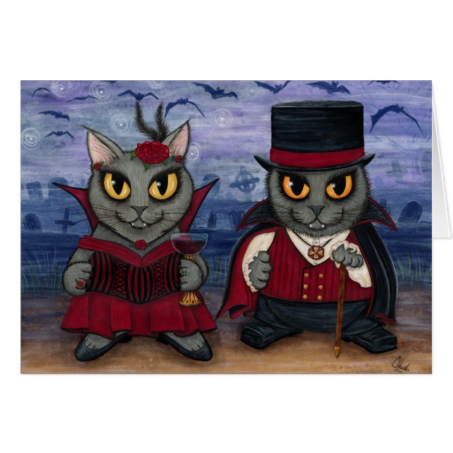 Vampire Cat Couple Gothic Cemetery Fantasy Art Car (Front Horizontal)