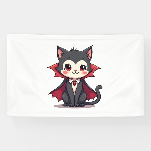 Vampire Cat – Cute Halloween Pet Tee Banner (Horizontal)