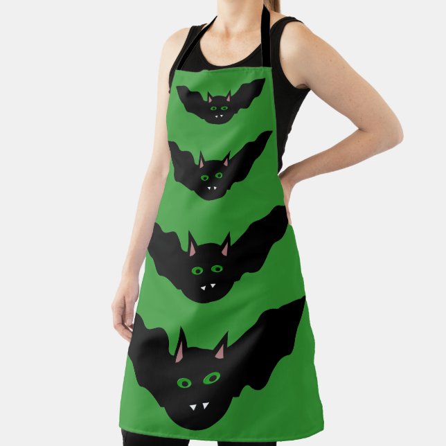 Vampire Cat Faced Bat Halloween Apron (Insitu)