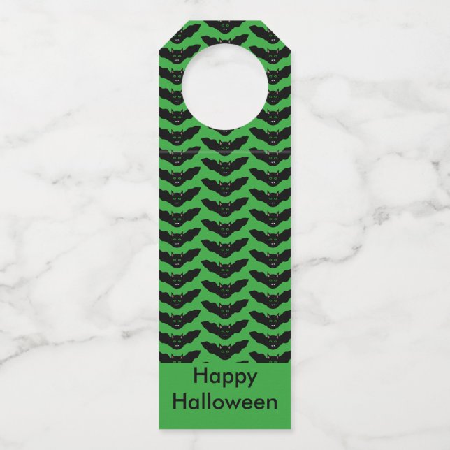 Vampire Cat Faced Bat Halloween Custom Bottle Tag (Front)