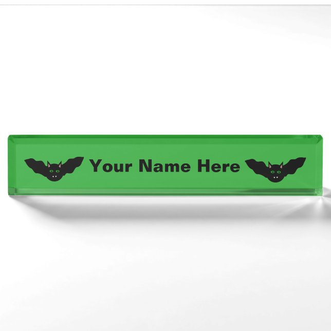 Vampire Cat Faced Bat Halloween Custom Desk Sign (Front)