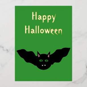 Vampire Cat Faced Bat Halloween Custom Foil Holiday Postcard