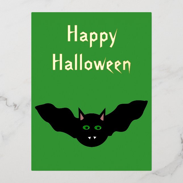 Vampire Cat Faced Bat Halloween Custom Foil Holiday Postcard (Front)