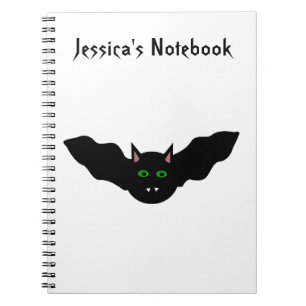 Vampire Cat Faced Bat Halloween Customisable Noteb Notebook