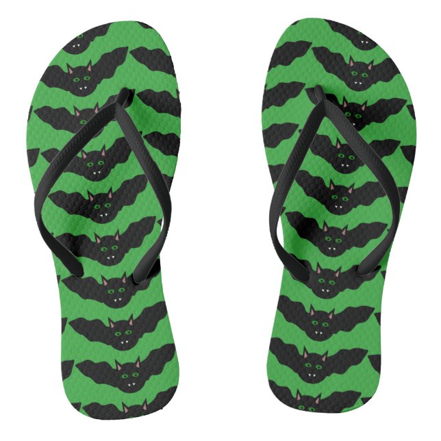 Vampire Cat Faced Bat Halloween Flip Flops (Footbed)