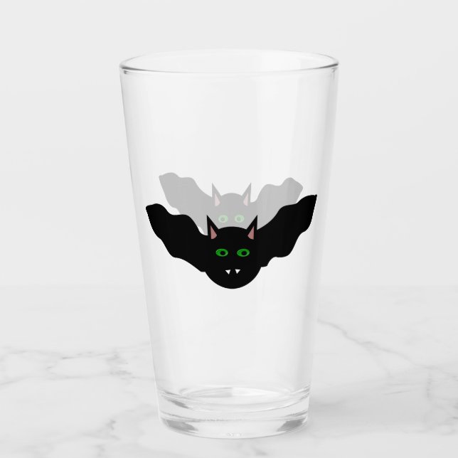 Vampire Cat Faced Bat Halloween Glass (Front)