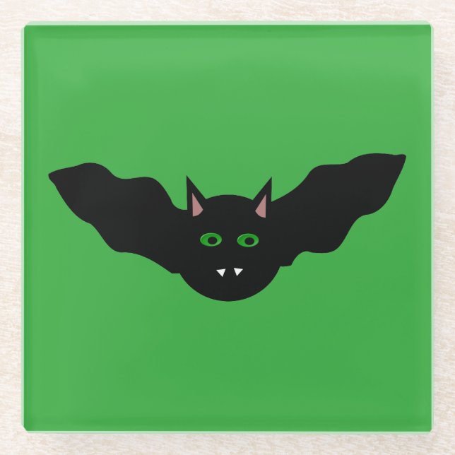 Vampire Cat Faced Bat Halloween Glass Coaster (Front)