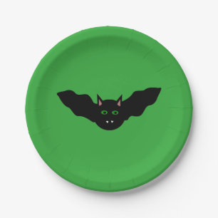 Vampire Cat Faced Bat Halloween Paper Party Plates