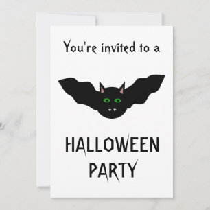 Vampire Cat Faced Bat Halloween Party Customisable Invitation